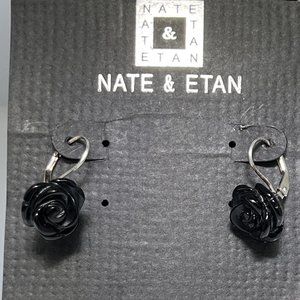 Nate & Etan black rose earrings, NWOT
